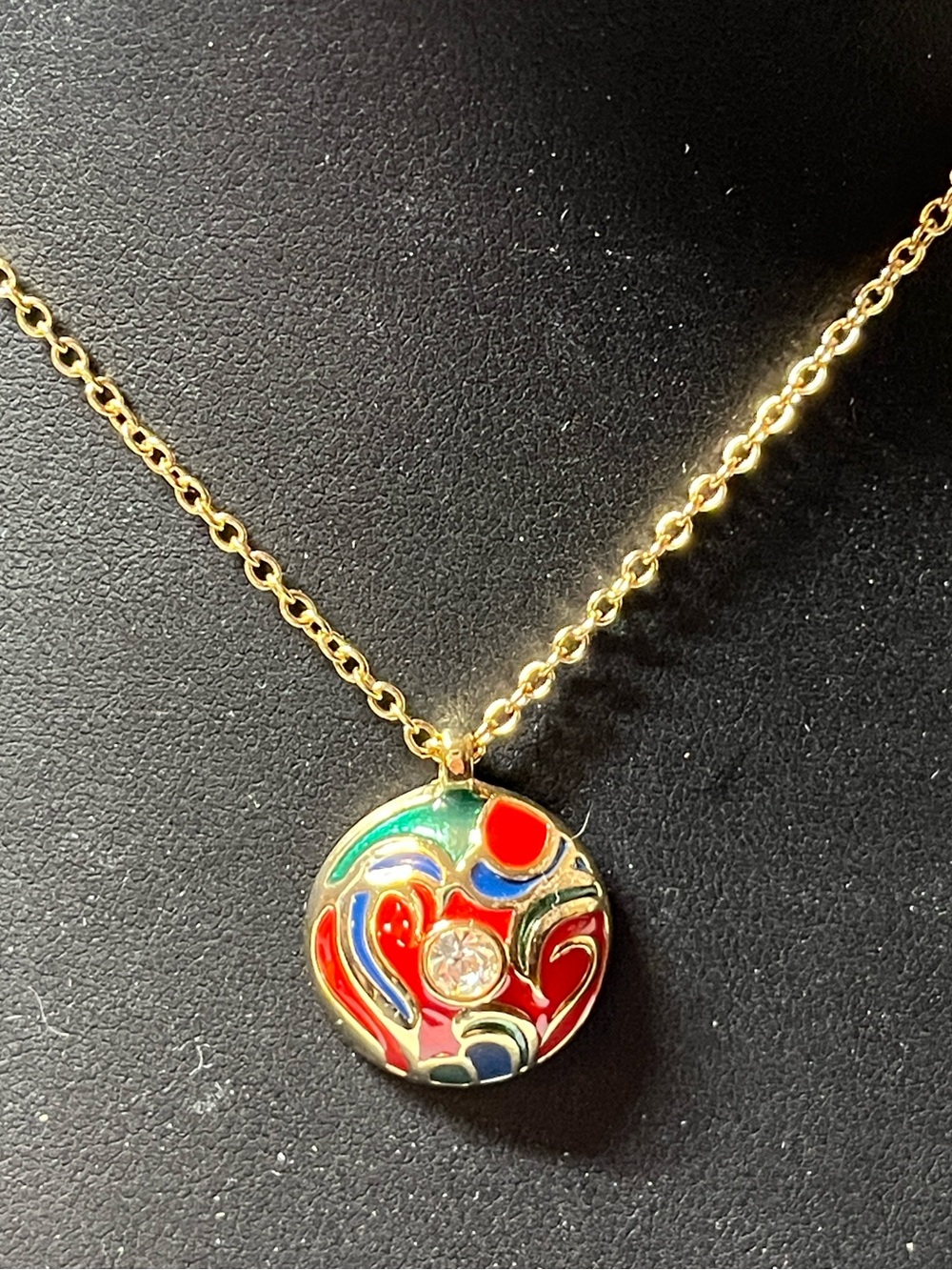 Avon Gold-Tone Multicolor Enamel Pendant Necklace - Red, Green, Blue, Cream
NEW